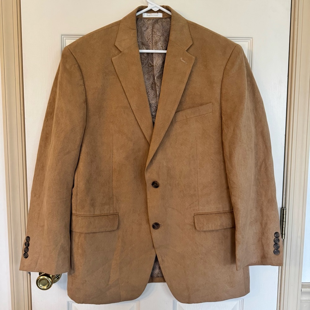 Chaps Men’s Size 40R Faux Suede Tan Beige Camel Blazer Sport Coat Jacket